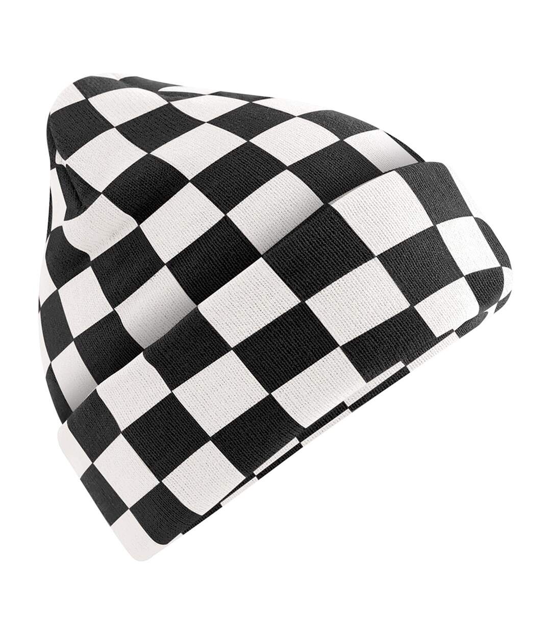 Bonnet Motif/style Damier Noir Blanc Doux Beechfield-1