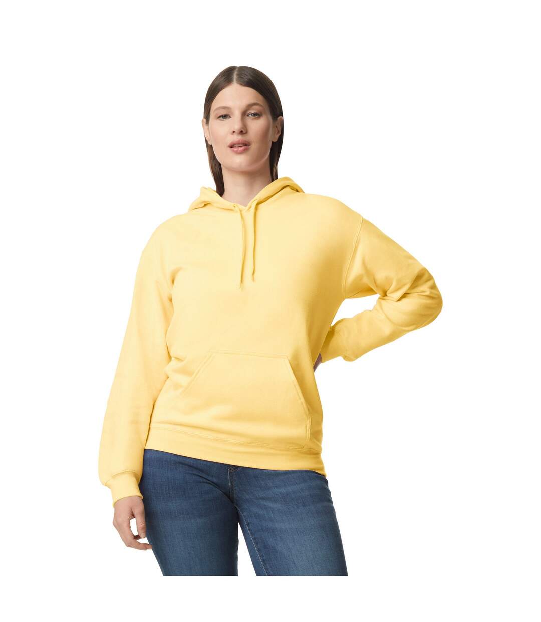 Sweat à capuche softstyle adulte jaune pâle Gildan-1