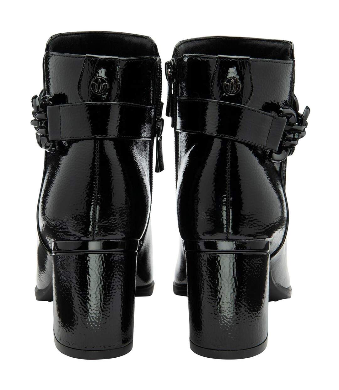 Womens/ladies Amarin Leather Ankle Boots Black Patent Lotus Shoes-2
