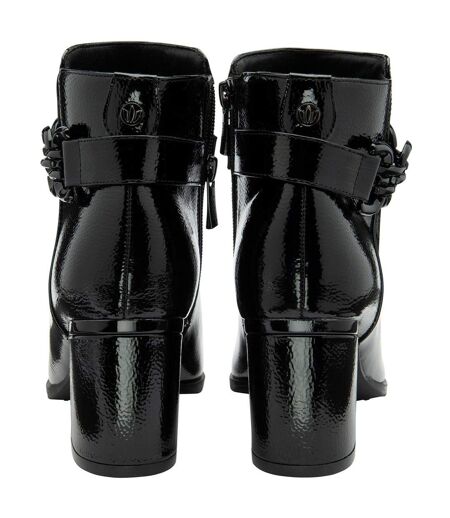 Womens/ladies Amarin Leather Ankle Boots Black Patent Lotus Shoes
