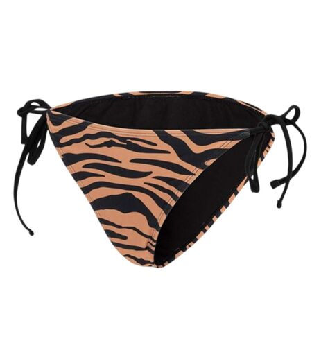 Womens/ladies Tiger Print Side Tie Bikini Bottoms Black Brown SoulCal