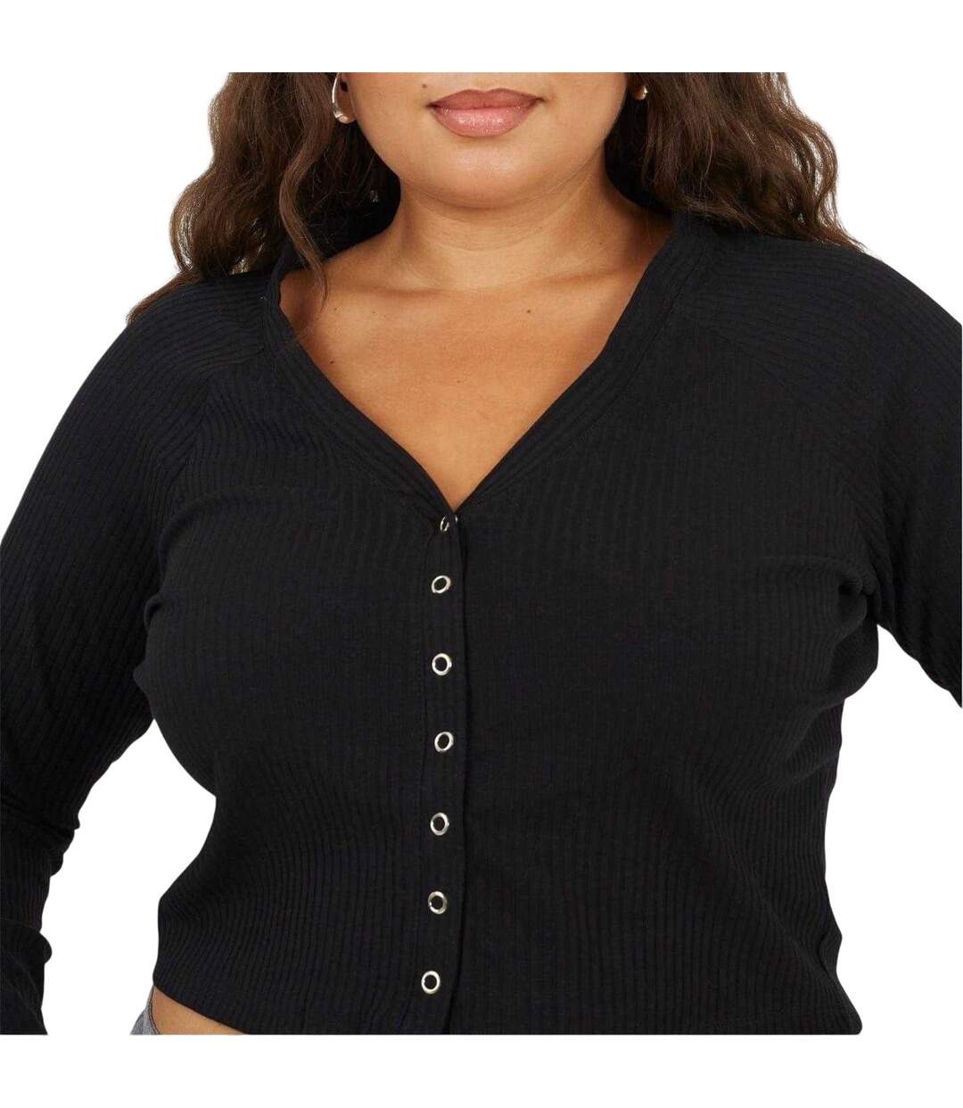 Haut Court Manches Longues Motif/style Côtelé Femme Noir Brave Soul-4