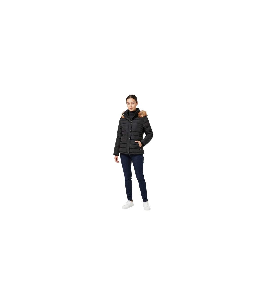 Womens/ladies Faux Fur Detachable Hood Parka Black I Saw It First-1