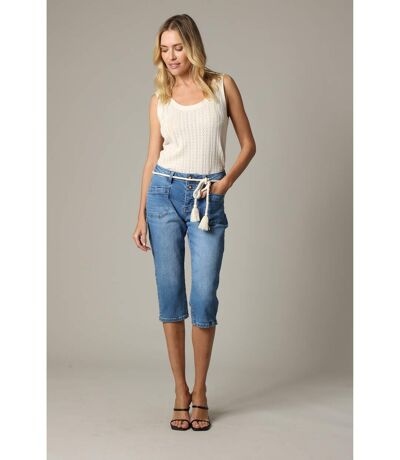 Bermuda long casual en denim bleu coupe slim ELARA