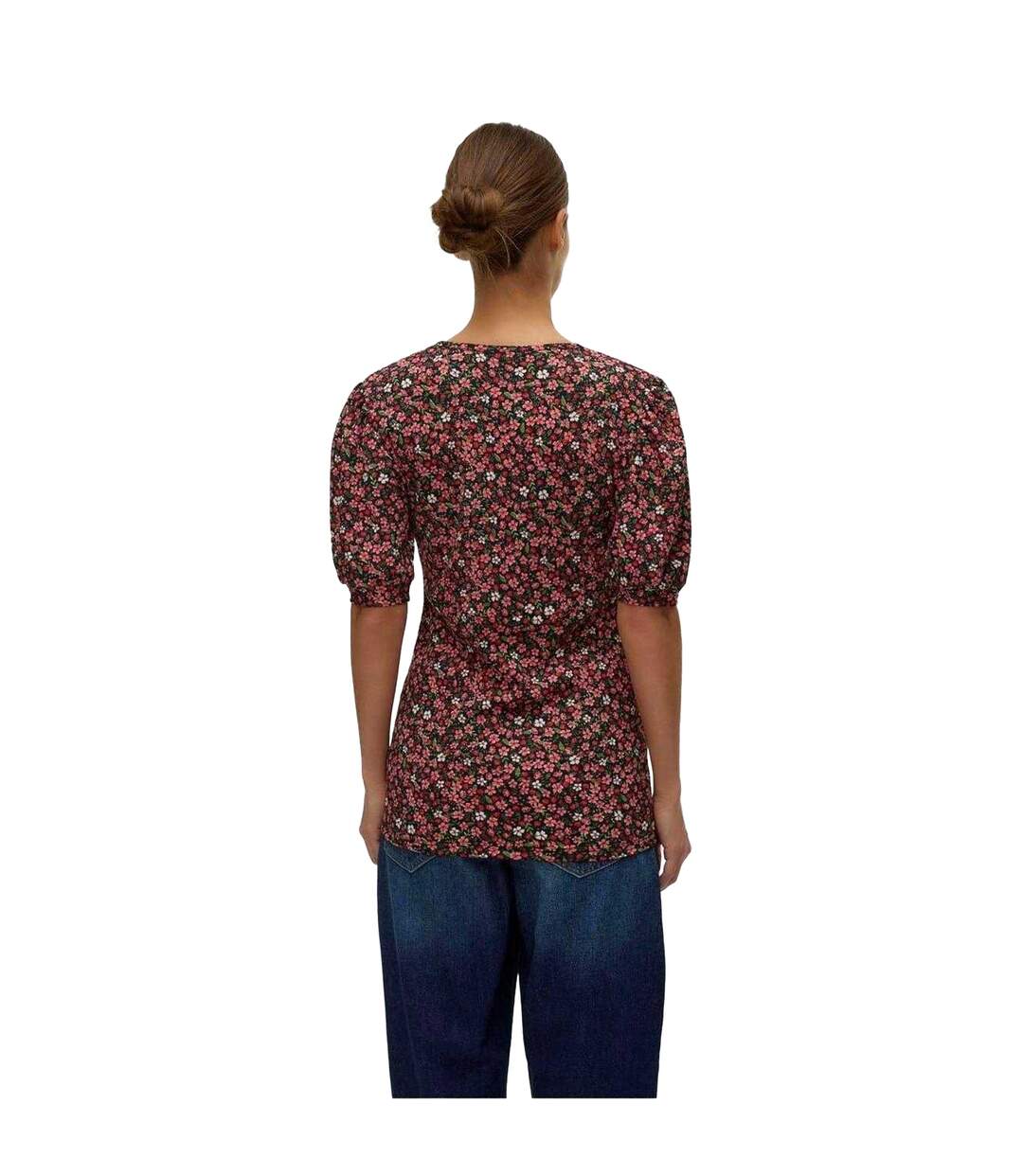 T-shirt Manches Bouffantes Motif/style Floral Femme Noir Mamalicious-3
