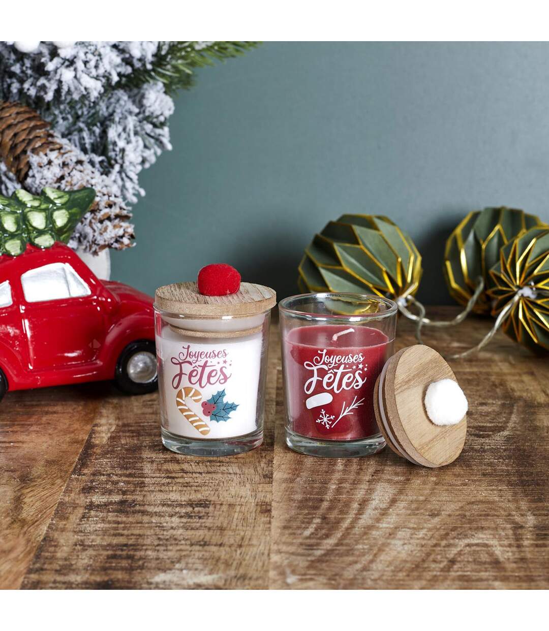 Lot de 2 bougies de Noël SWEET POMPOM