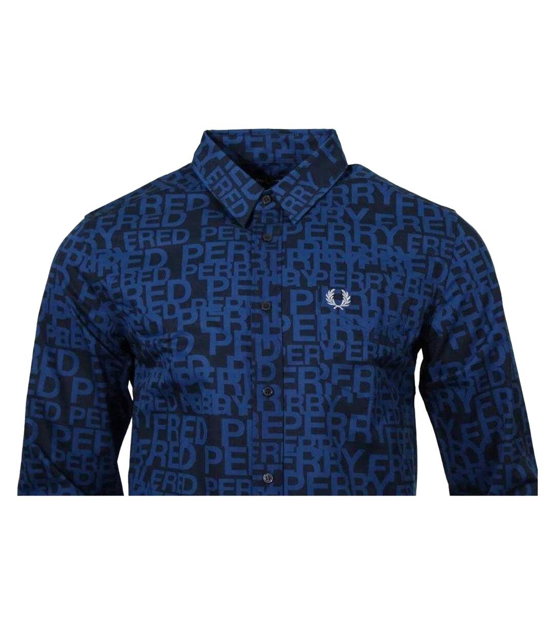 Chemise Manches Longues Motif Logo Partout Homme Cobalt Fred Perry-2