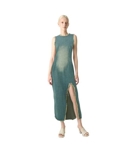 Womens/ladies Denim Distressed Hem Maxi Dress Blue The Ragged Priest