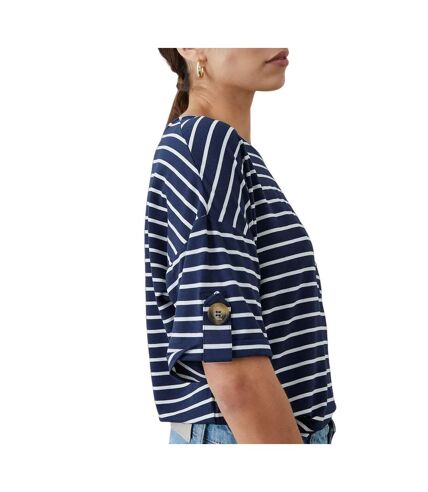 Principles Womens/Ladies Stripe Buttoned Cuff T-Shirt (Navy) - UTDH6245