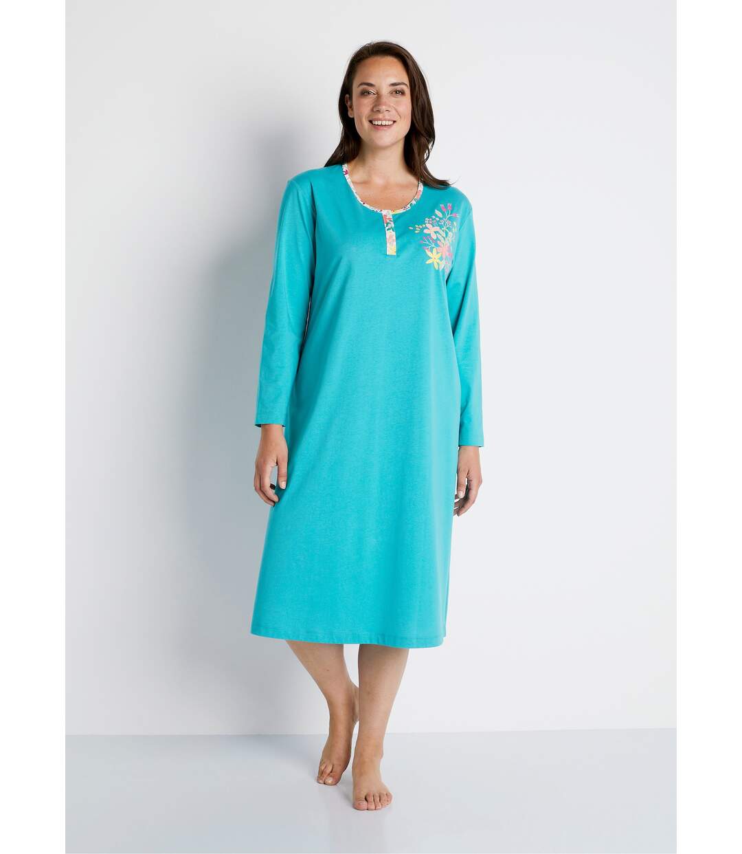 Chemise de nuit mi-longue manches longues-1