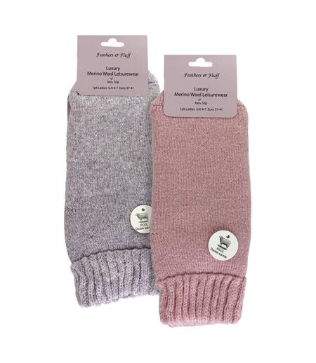 2 Pack Soft Warm Merino Wool Slipper Socks for Ladies