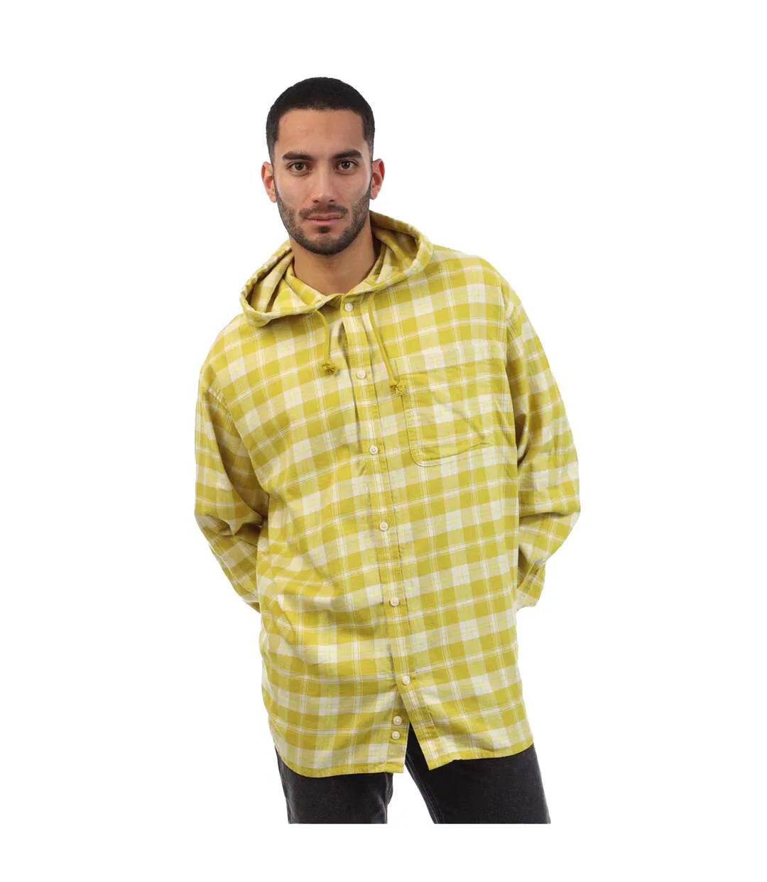 Unisex Adult Plaid Hooded Regular Long-sleeved Shirt Yellow Diesel-4