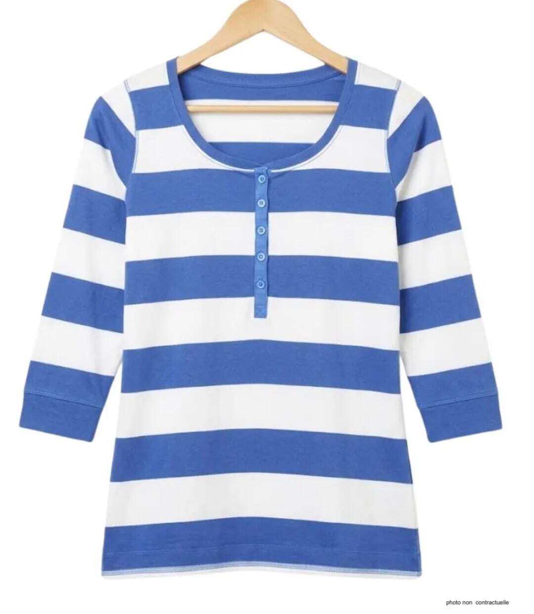 MAYFLOWER DOMINGO2 - Tee-shirt manches 3/4 en coton à rayures blanches et bleues-2