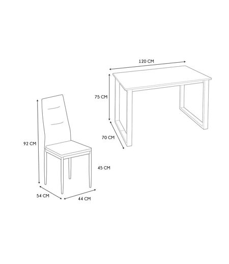 Ensemble table à manger et 4 chaises tissu Jack