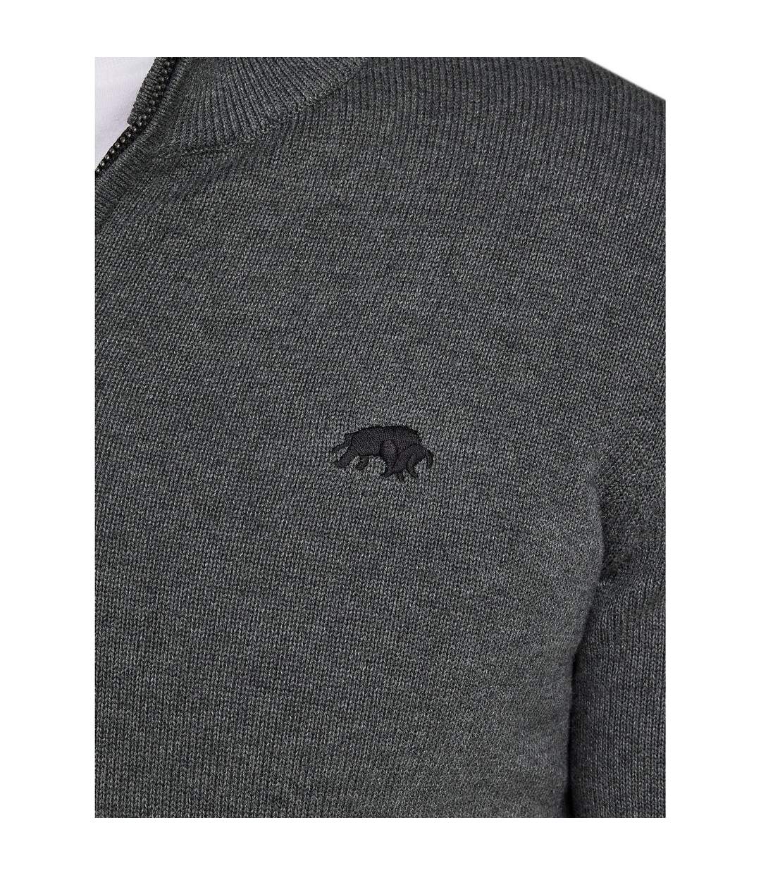 Mens classic knitted cashmere blend quarter zip jumper forest Raging Bull-1