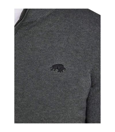 Mens classic knitted cashmere blend quarter zip jumper forest Raging Bull