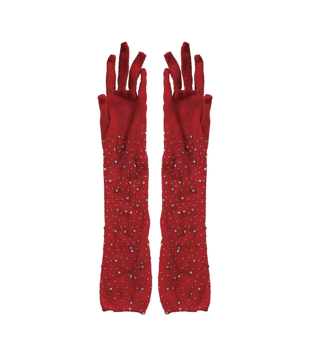 Womens/ladies Mesh Rhinestone Gloves Red Fiestas Guirca-2