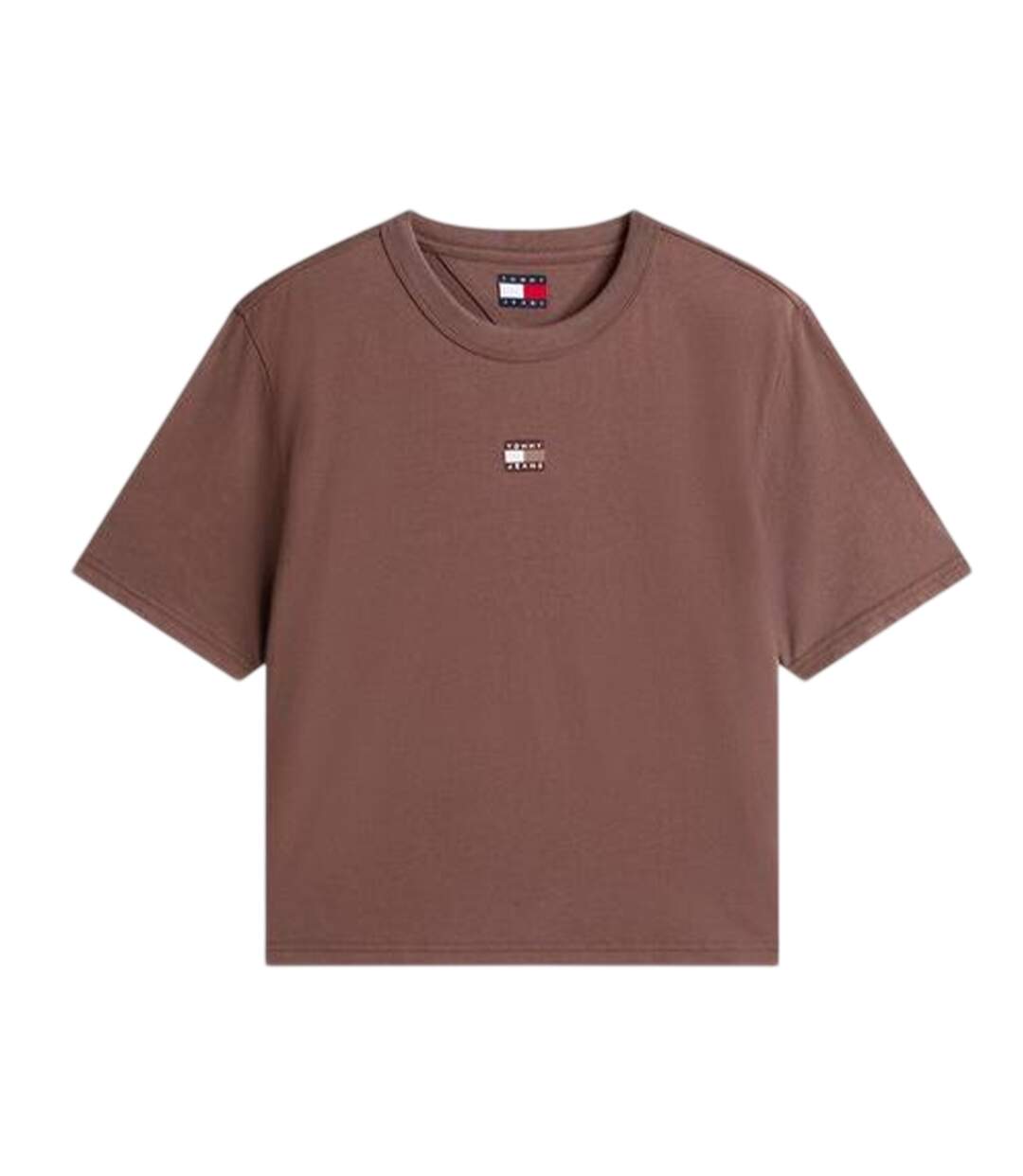 Womens/ladies Embroidered Logo Cotton Cropped T-shirt Black Walnut Tommy Jeans-2