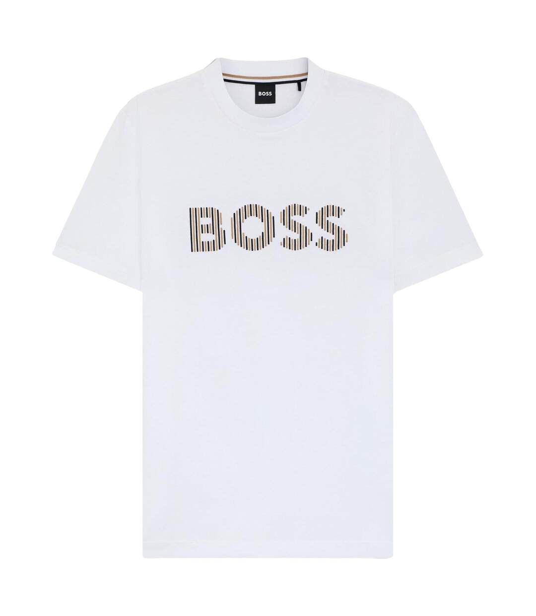 Mens Stripe Cotton Logo T-shirt Dark Blue Boss-4