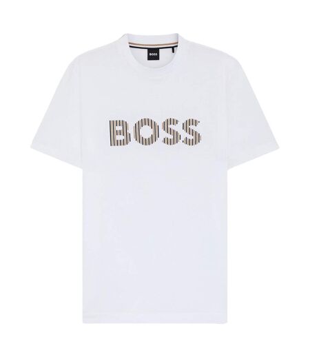 Mens Stripe Cotton Logo T-shirt Dark Blue Boss