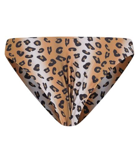 Womens/ladies Leopard Print Reversible Bikini Bottoms Black Brown Brave Soul
