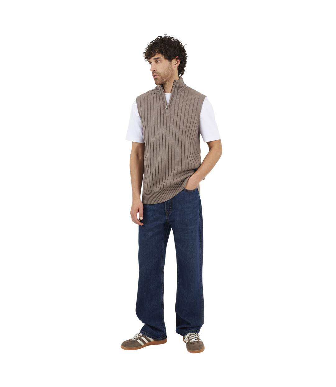Mens Funnel Neck Sleeveless Jumper Iron Grey Brave Soul-1