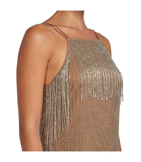 Womens/ladies Diveria Rhinestone Fringe Mini Dress Nude Pink Ted Baker