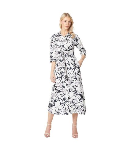 Womens/ladies floral front tie midi shirt dress monochrome Principles