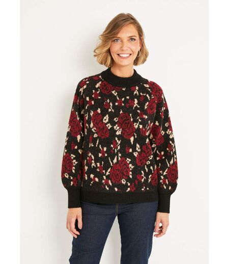 Pull chaud col montant raglan jacquard fleuri