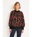 Pull chaud col montant raglan jacquard fleuri-1