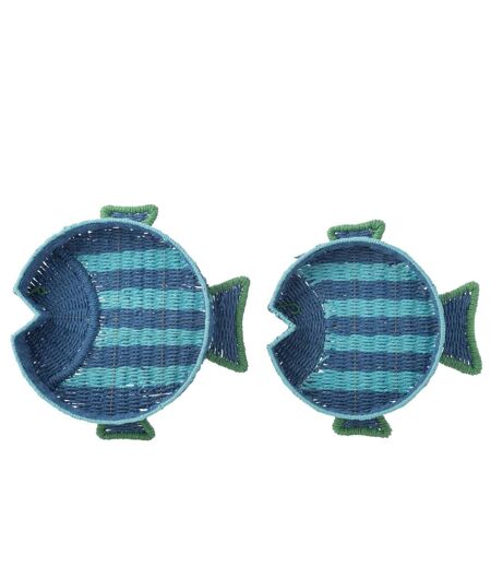 Lot de 2 Plateaux Déco Poissons 43cm Bleu Foncé