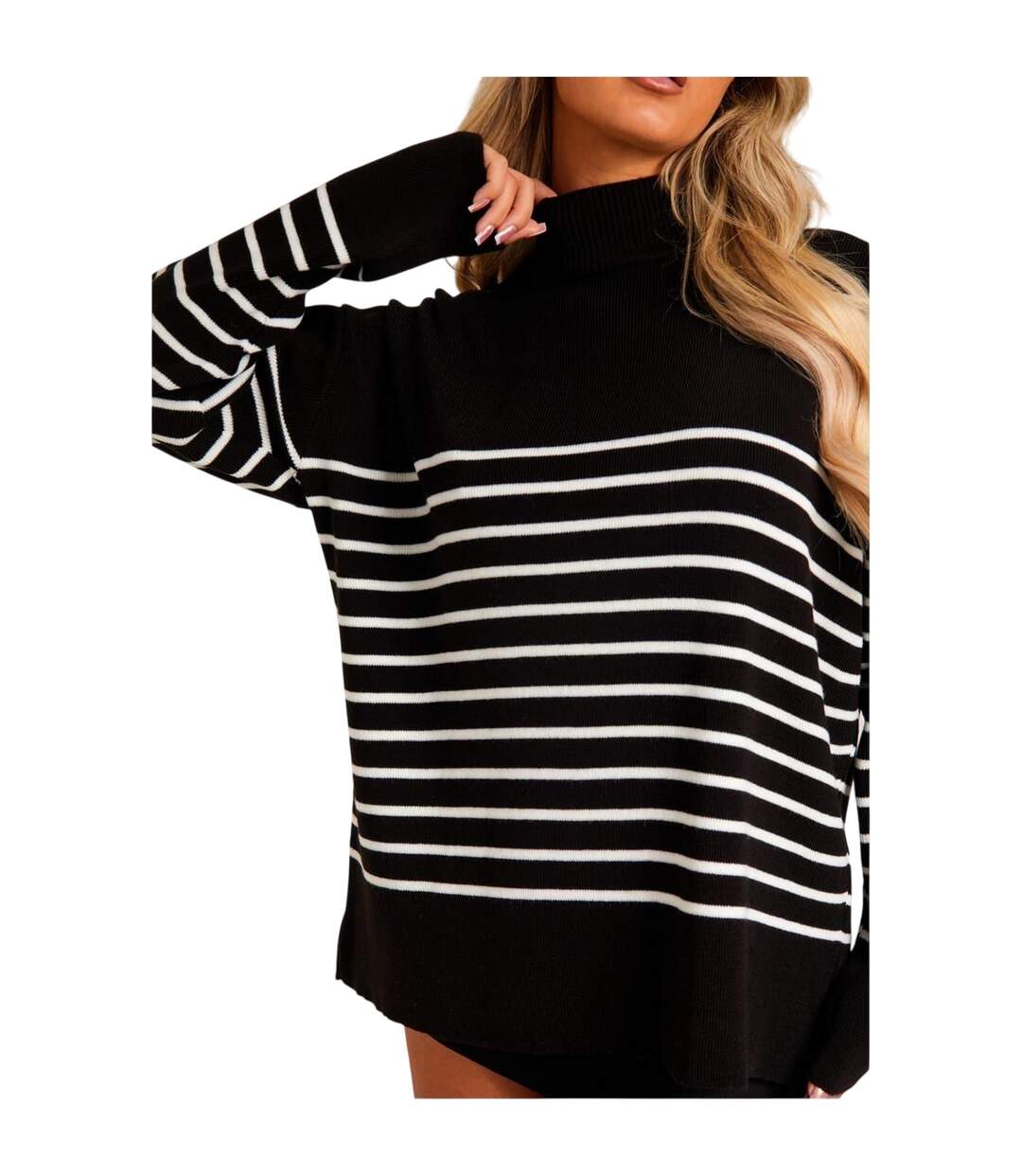 Pull Manches Longues Femme Noir Blanc Missy Empire-4