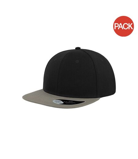 Atlantis Snap Back Flat Visor 6 Panel Cap (Pack of 2) (Black/Grey) - UTAB423