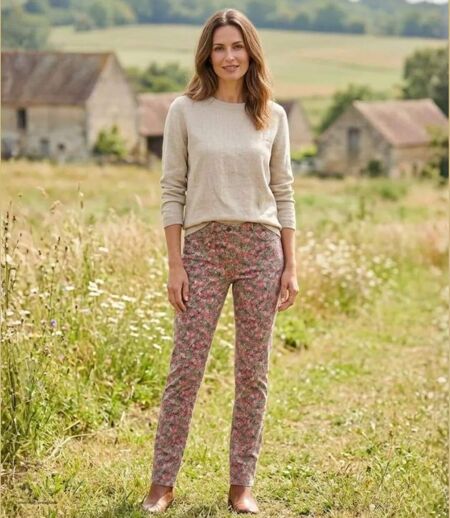 MAYFLOWER BELINDA2O - Pantalon stretch imprimé fleuri orange : fraîcheur et confort absolu