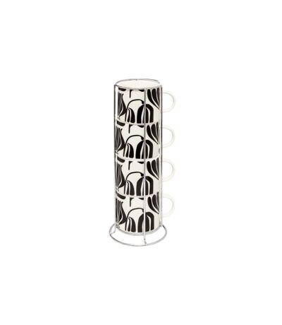 Lot de 4 Mugs sur Rack Twisted Lime 23cl Noir & Blanc