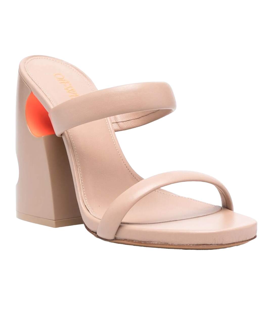 Womens/ladies Leather High Block Heel Mules Beige Orange Off White-4
