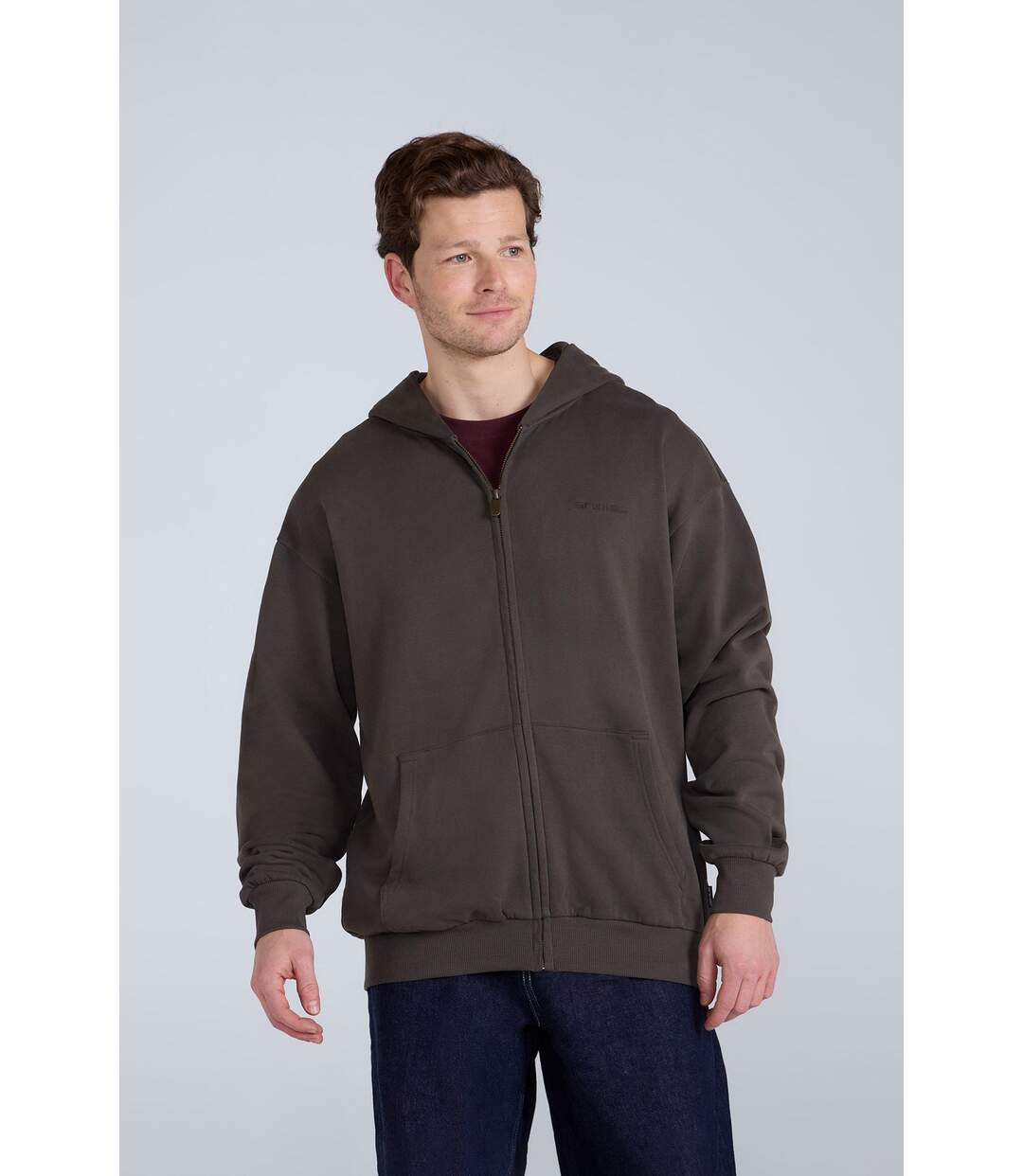 Mens Icon Logo Full Zip Hoodie Khaki Green Animal-1