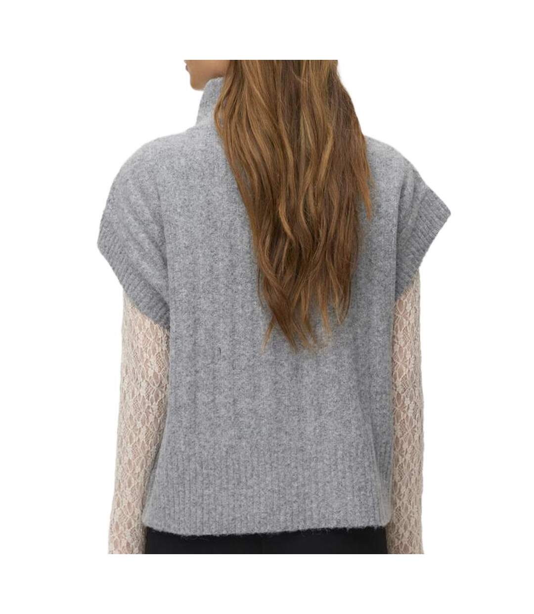 Gilet sans manches maille femme gris vero moda  highneck-2