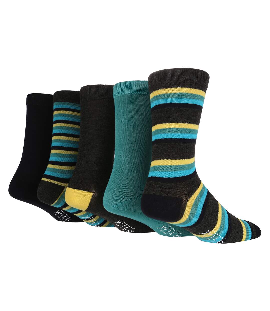 Wild Feet - 5 Pk Mens Striped Bamboo Dress Socks