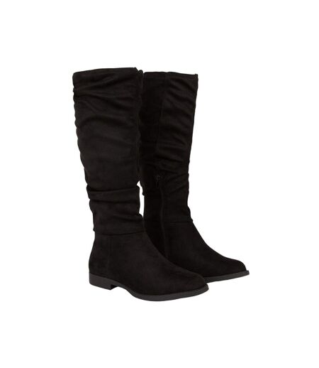 Womens/ladies karina ruched flat knee-high boots natural black Dorothy Perkins