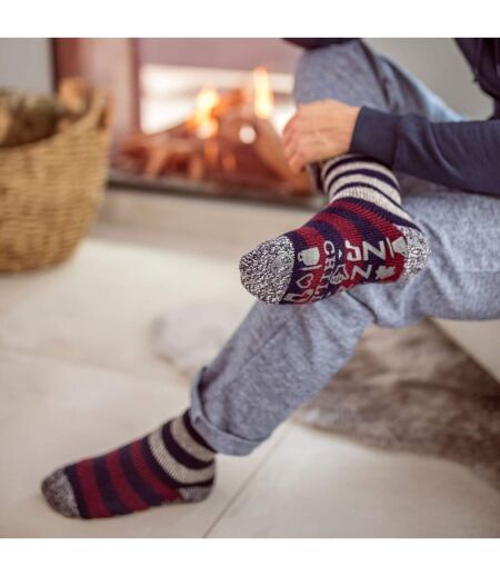 Mens Fleece Lined Non Slip Thick Striped Slipper Socks