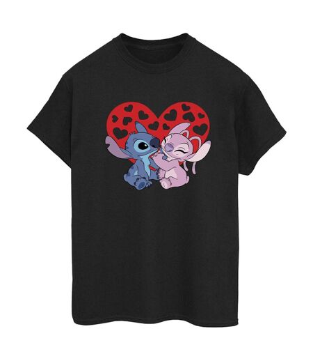 Disney Femmes/Les femmes Lilo & Stitch - T-shirt boyfriend en coton avec des cœurs (Noir) - UTBI30098
