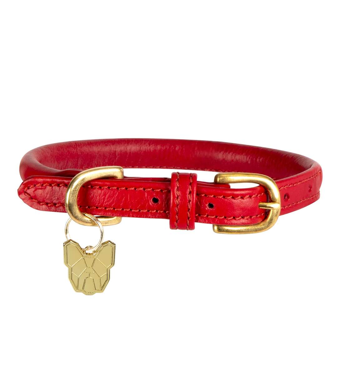 Rolled leather buckle dog collar xxs neckline: 23cm-28cm scarlet Digby & Fox-1