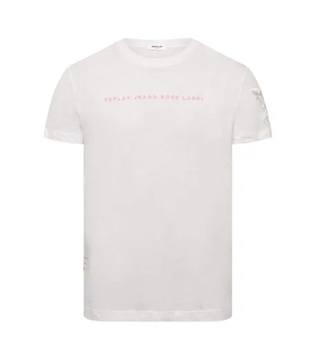 Womens/ladies Label Cotton T-shirt White Replay