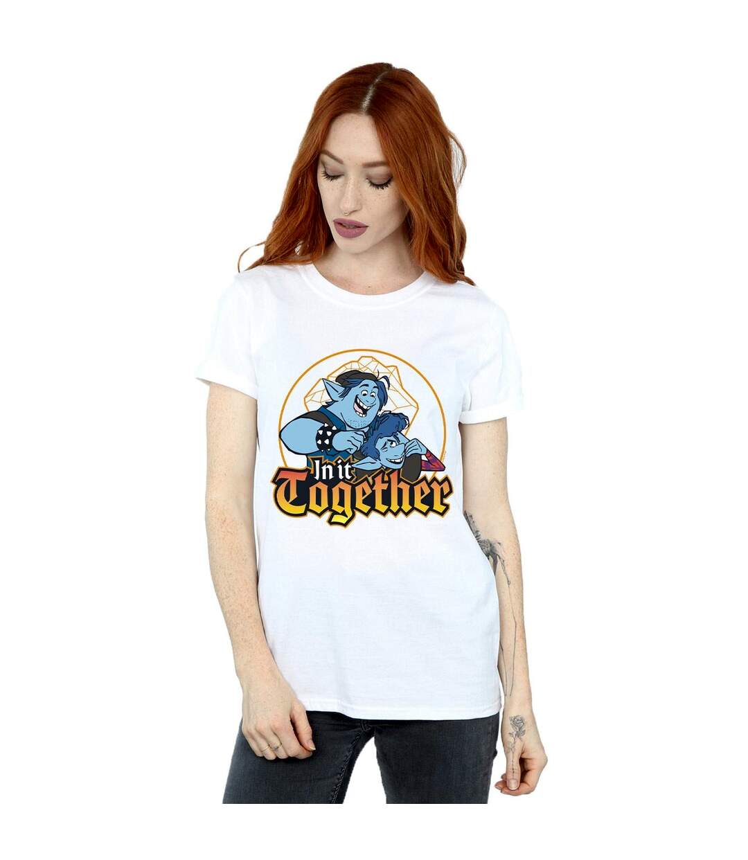 Disney T-shirt boyfriend en coton Onward In It Together pour femmes et hommes (Blanc) - UTBI42384-2
