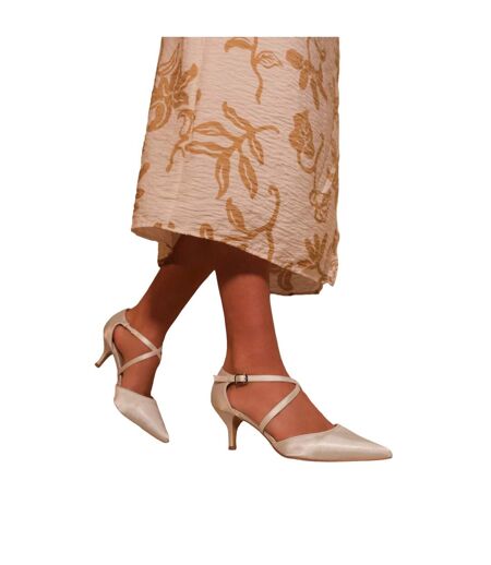 Womens/ladies kennedi crossover strap kitten heel shoes off white Where´s That From