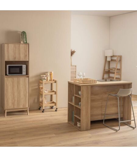 Ilot central 2 portes et 6 niches effet bois naturel ABANA - Beige
