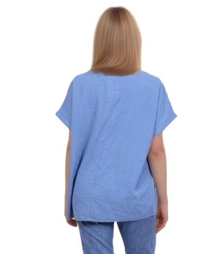 Tee shirt femme manches courtes - Col rond - Couleur bleu