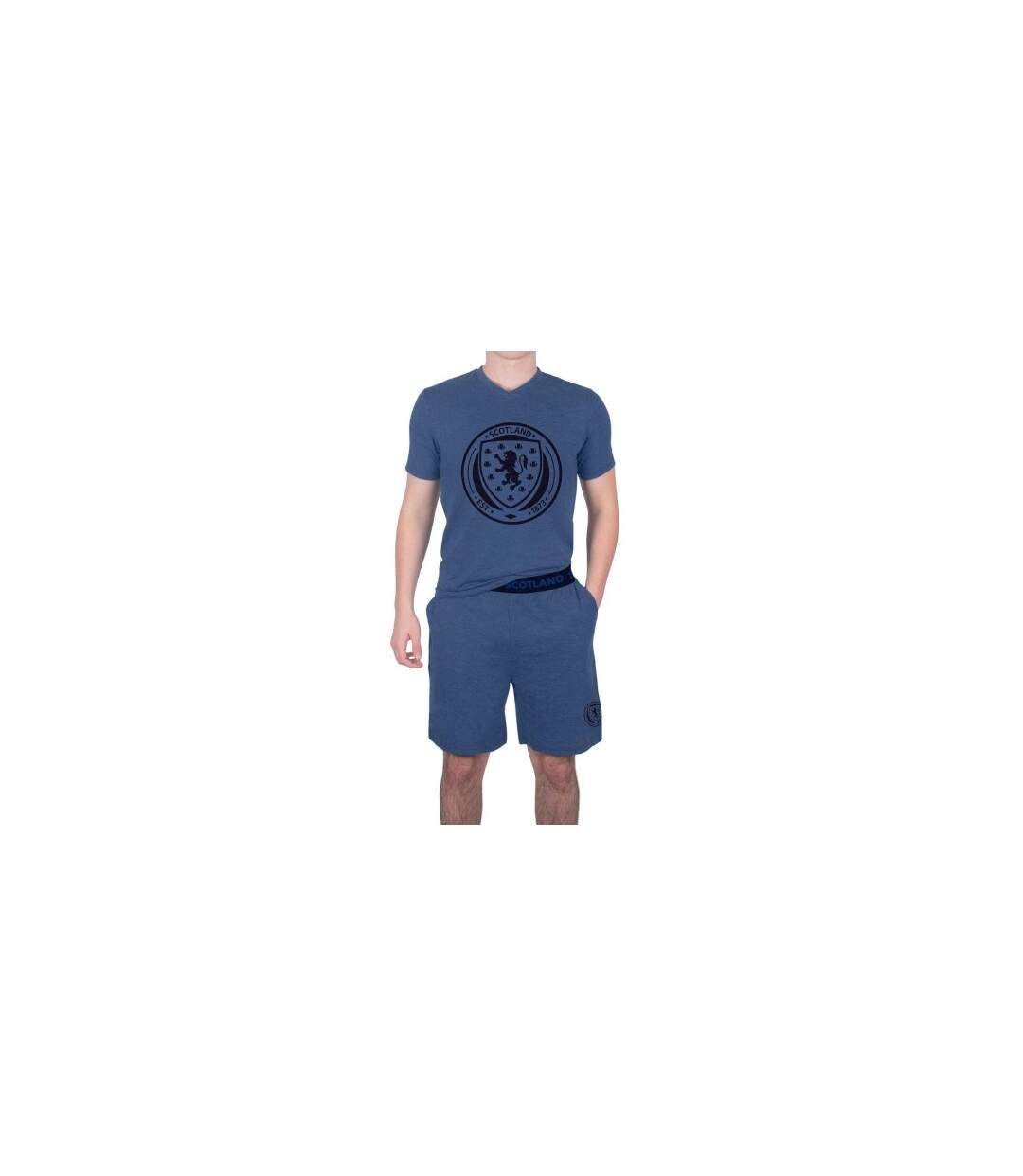 Ensemble De Pyjama Court Homme Bleu Marine Chiné Scotland FA-1