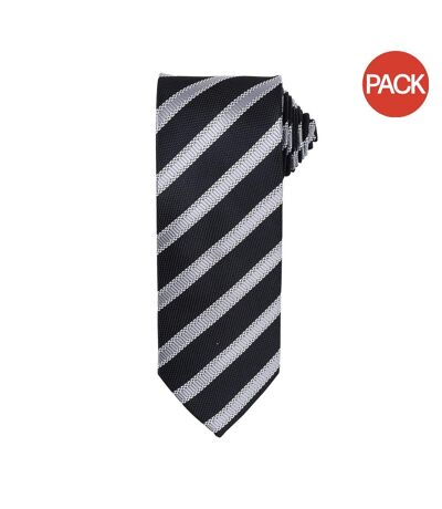 Premier Mens Waffle Stripe Formal Business Tie (Pack of 2) (Black/Dark Grey) (One Size) - UTRW6950